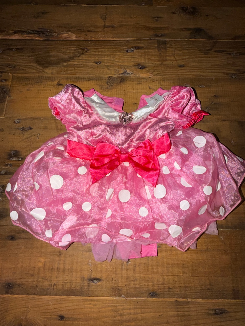 Disney Pink & White Polka Dot Minnie Mouse Costume Dress w/diaper cover 12-18 M